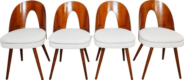 Set of chairs, walnut, light bouclé, by A. Suman, Tatra Nabytok, Czechoslovakia, 1960s. - DIMENSION