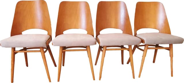 Set of four chairs, beige velour, honey wood, by R. Hoffman, Ton, Holešov, Czechoslovakia, 1960s. - DIMENSION