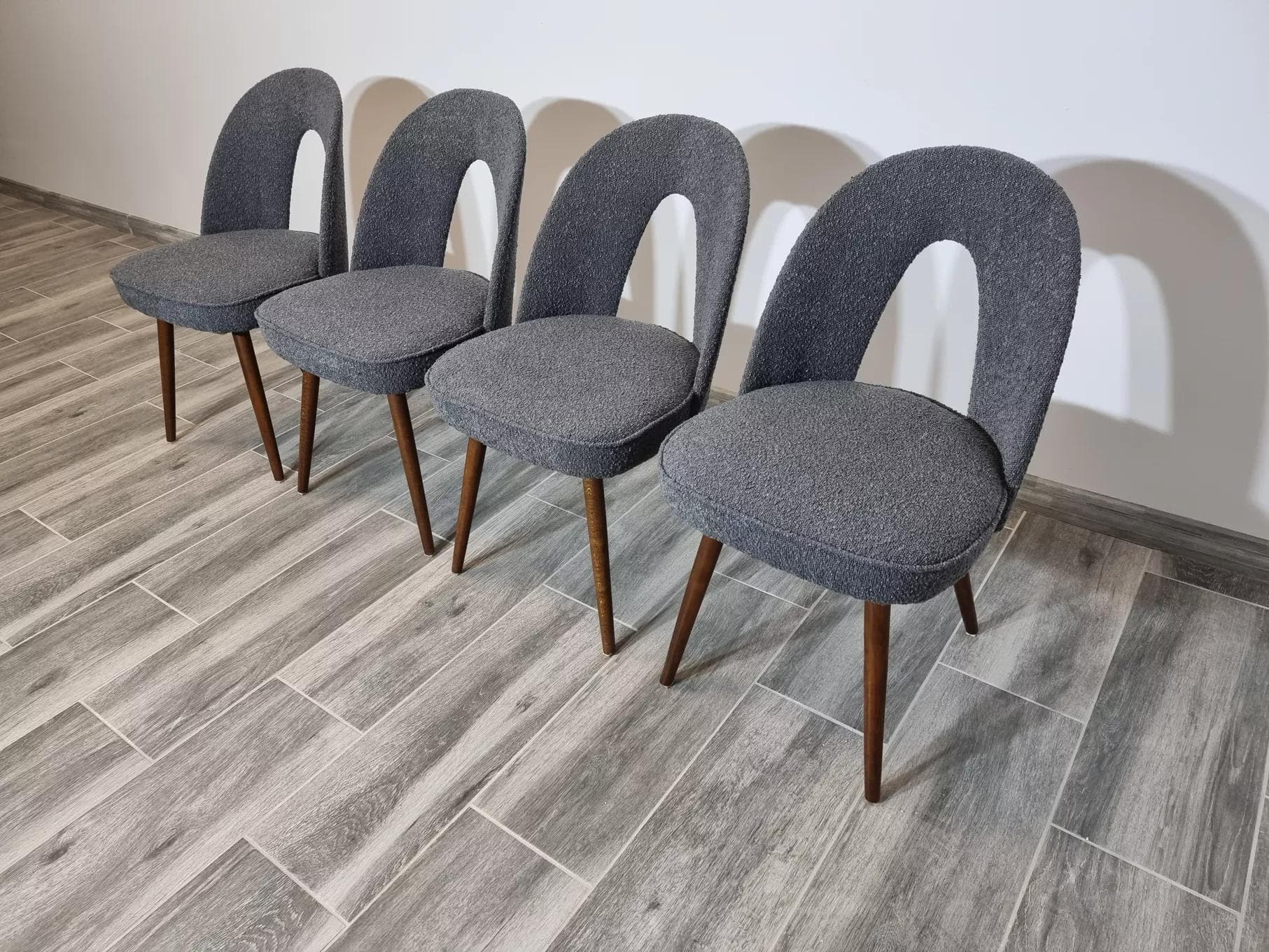 Set of chairs, grey, walnut, by A. Suman, Czechoslovakia, 1960s. - 49353
