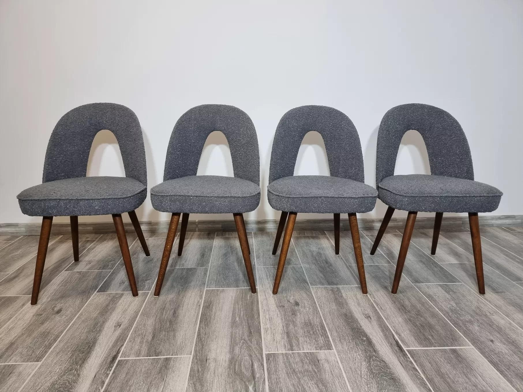 Set of chairs, grey, walnut, by A. Suman, Czechoslovakia, 1960s. - 49352