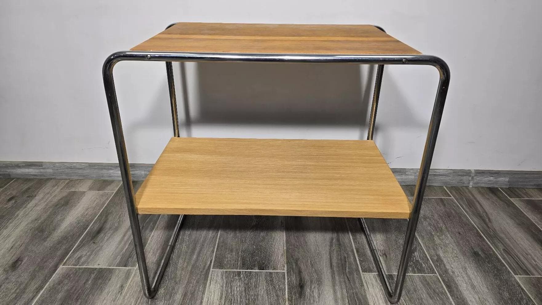 Stolik B12, dąb jasny, stal chromowana, proj. M. Breuer, lata 30. - 49344