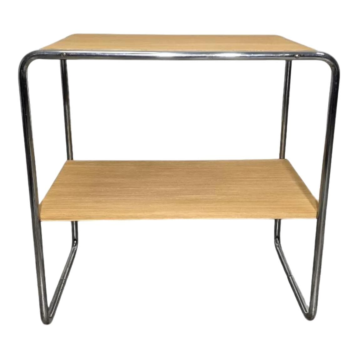 Stolik B12, stal chromowana, drewno jasny, proj. M. Breuer, lata 30.