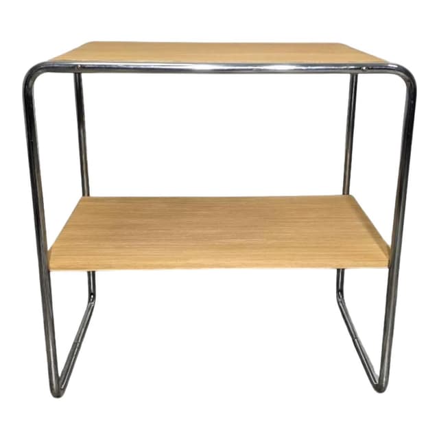 Stolik B12, stal chromowana, drewno jasny, proj. M. Breuer, lata 30. - WYMIARY