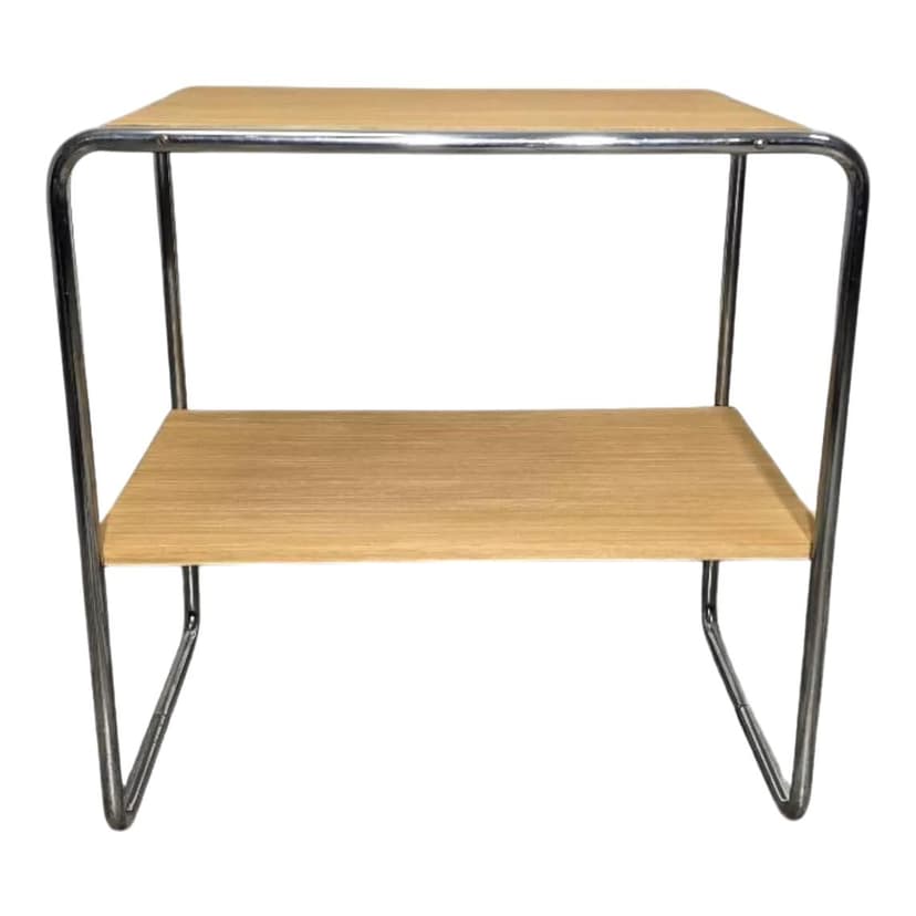 Stolik B12, stal chromowana, drewno jasny, proj. M. Breuer, lata 30.