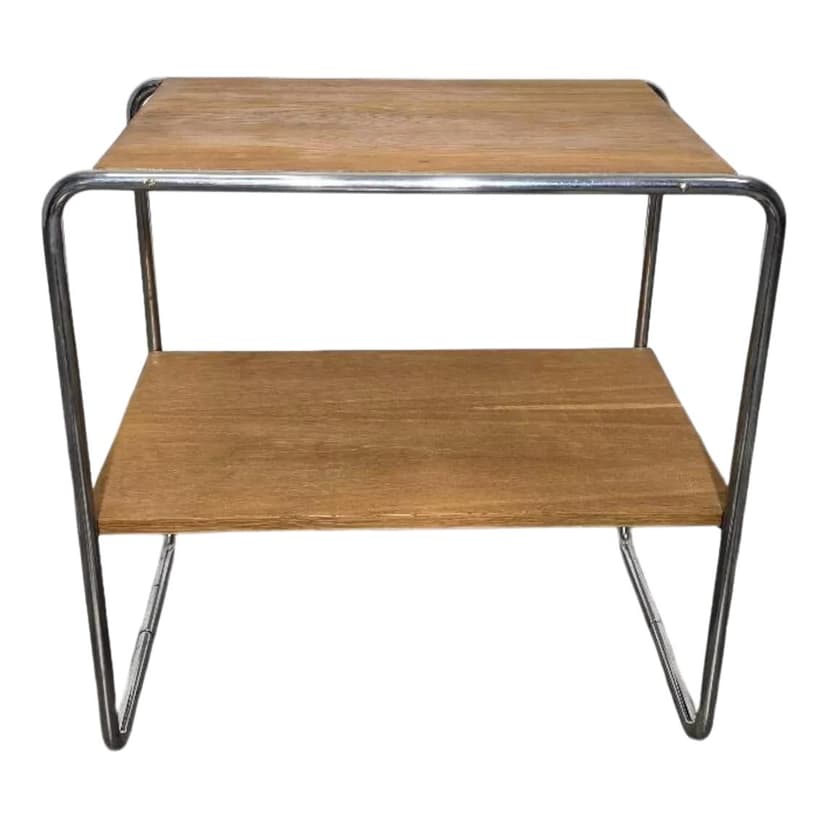 Stolik B12, drewno brązowy, stal chromowana, proj. M. Breuer, lata 30.