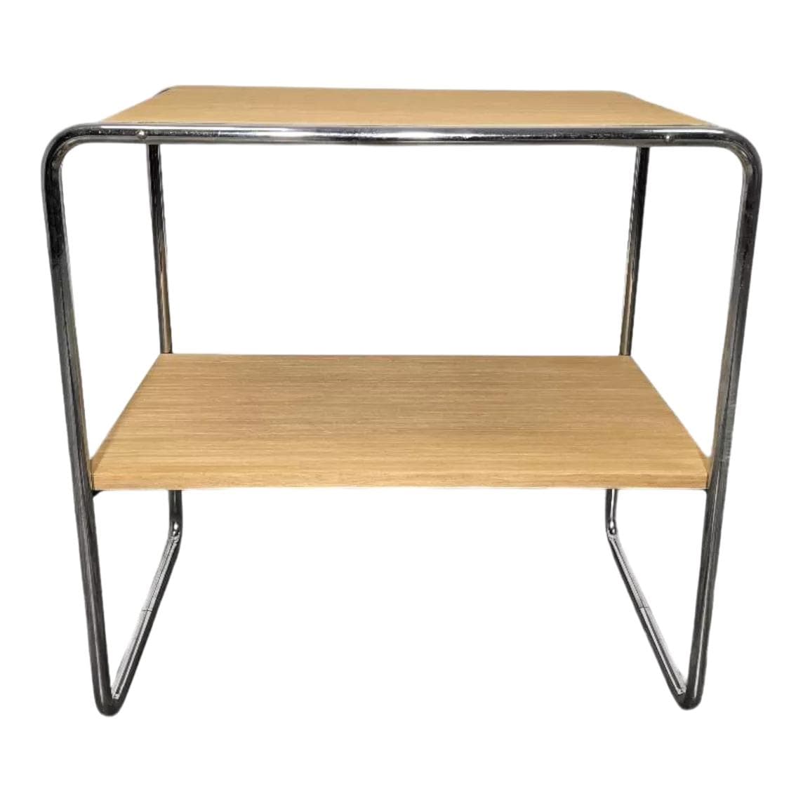 Stolik B12, drewno jasnobrązowe, stal chromowana, proj. M. Breuer, lata 30.