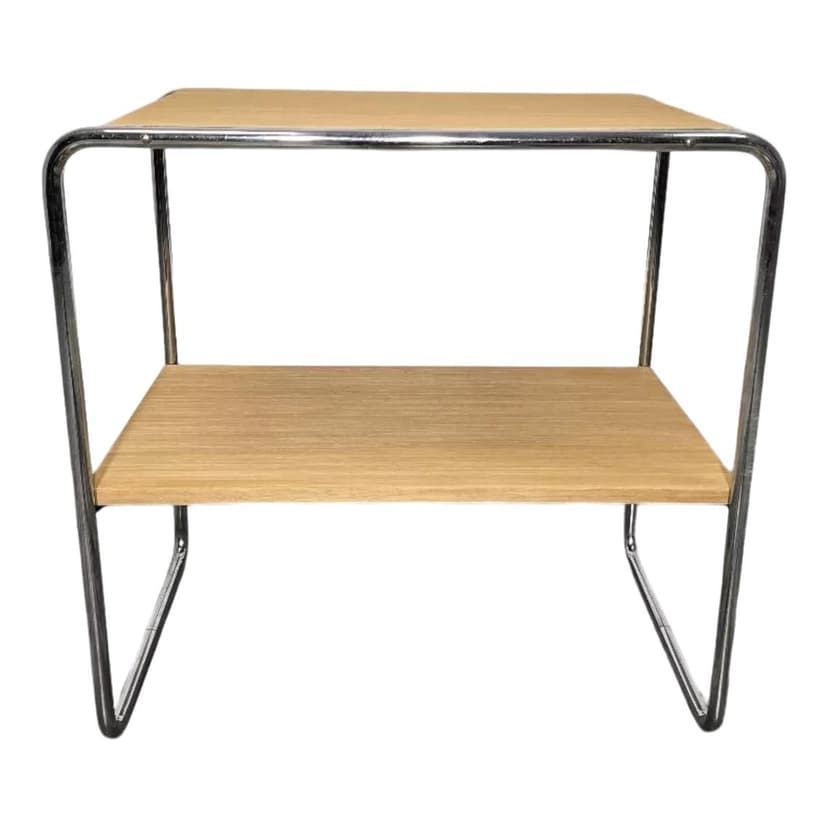 Stolik B12, drewno jasnobrązowe, stal chromowana, proj. M. Breuer, lata 30.
