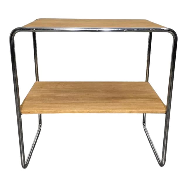 Stolik B12, dąb jasny, stal chromowana, proj. M. Breuer, Niemcy, lata 30. - WYMIARY