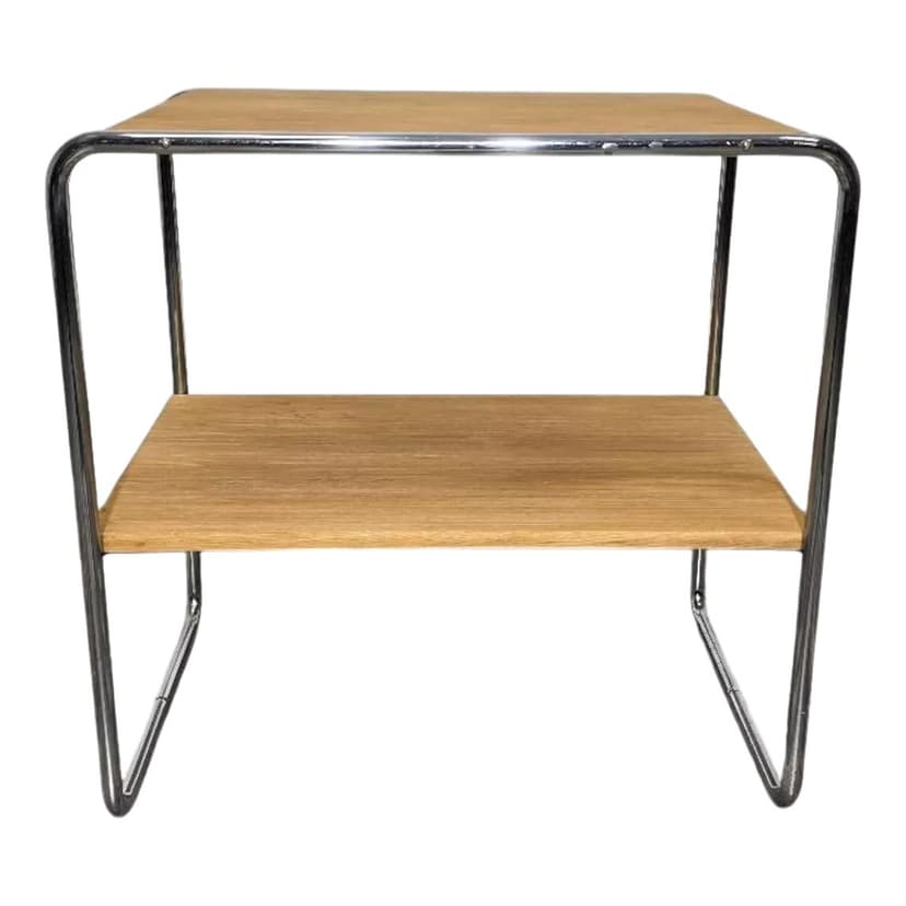 Stolik B12, dąb jasny, stal chromowana, proj. M. Breuer, Niemcy, lata 30.