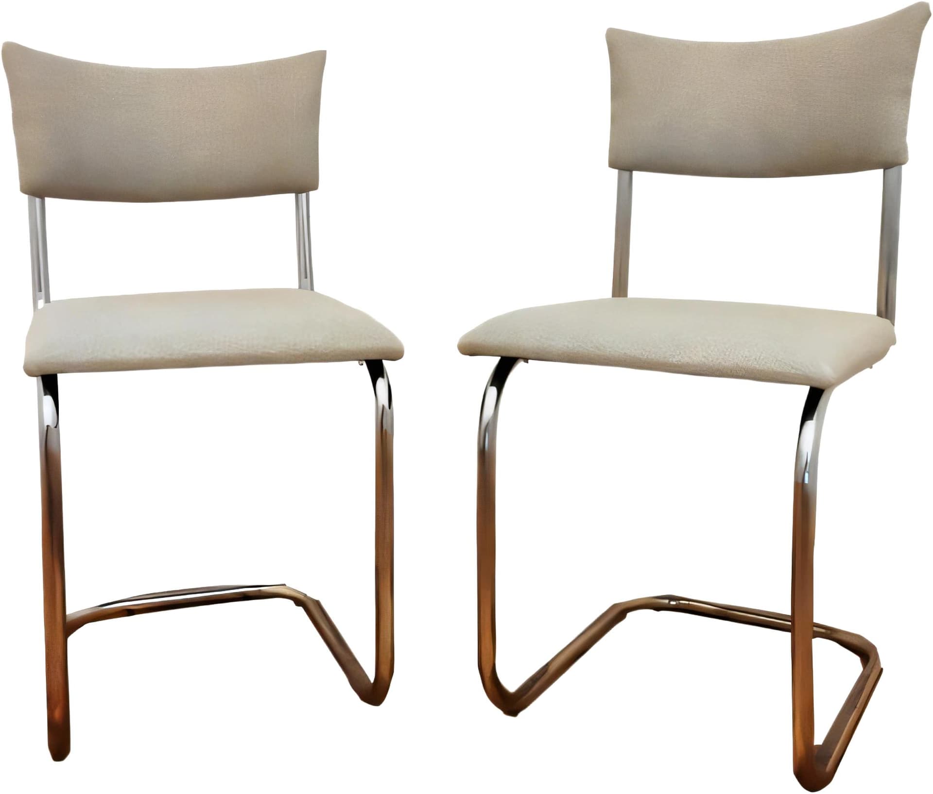 Pair of chairs, chrome steel, beige, by R. Slezak, Czechoslovakia, 1930s.