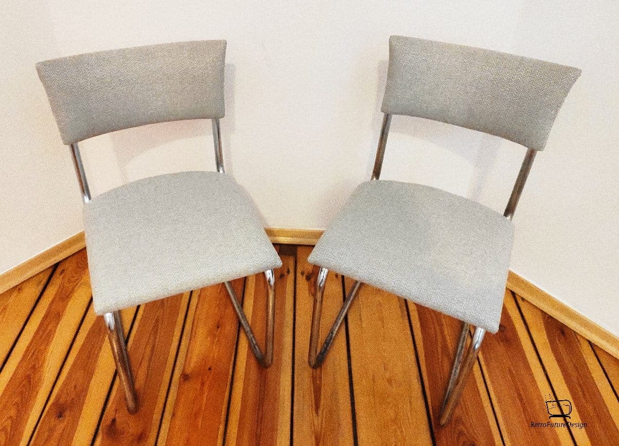 Pair of chairs, chrome steel, beige, by R. Slezak, Czechoslovakia, 1930s. - 49318