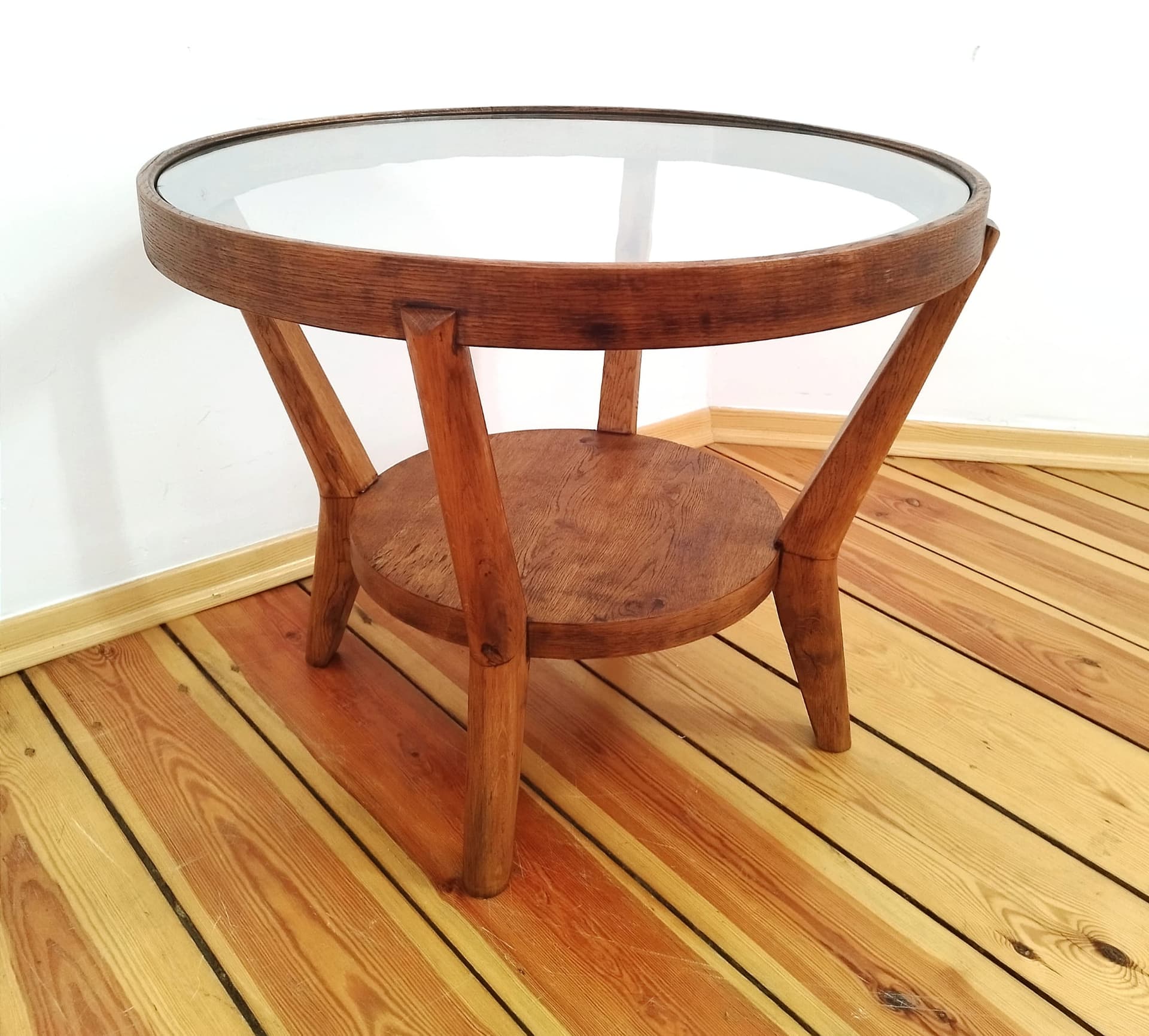 Coffee table, light oak, glass, by K. Kozelka & A. Kropacek, Interier Praha, Czechoslovakia, 1930s. - 49272
