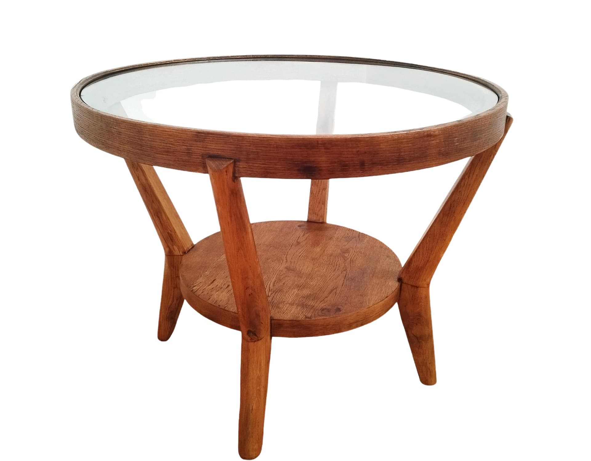 Coffee table, light oak, glass, by K. Kozelka & A. Kropacek, Interier Praha, Czechoslovakia, 1930s.