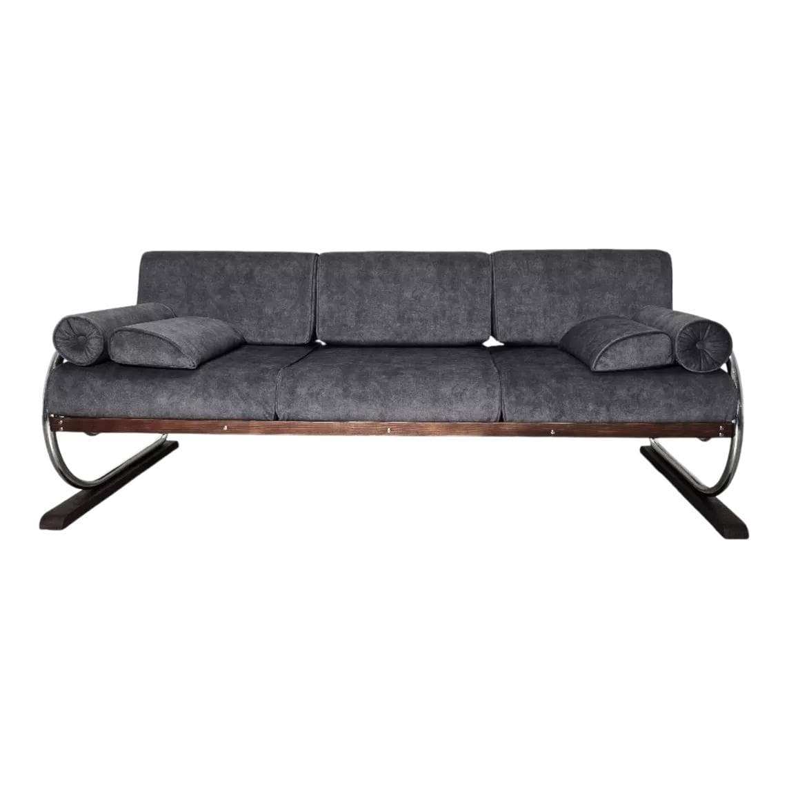 Sofa Bauhaus, grey upholstery, chrome steel, by R. Slezak, Czechoslovakia, 1960s.