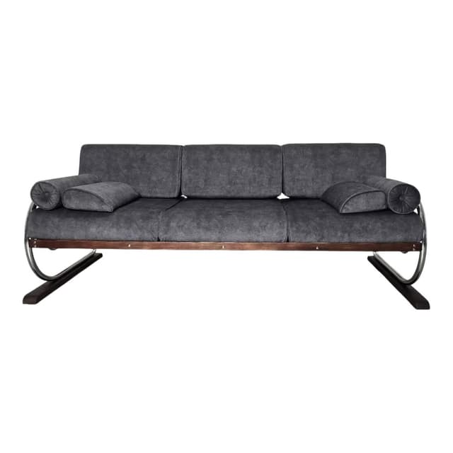 Sofa Bauhaus, grey upholstery, chrome steel, by R. Slezak, Czechoslovakia, 1960s. - DIMENSION