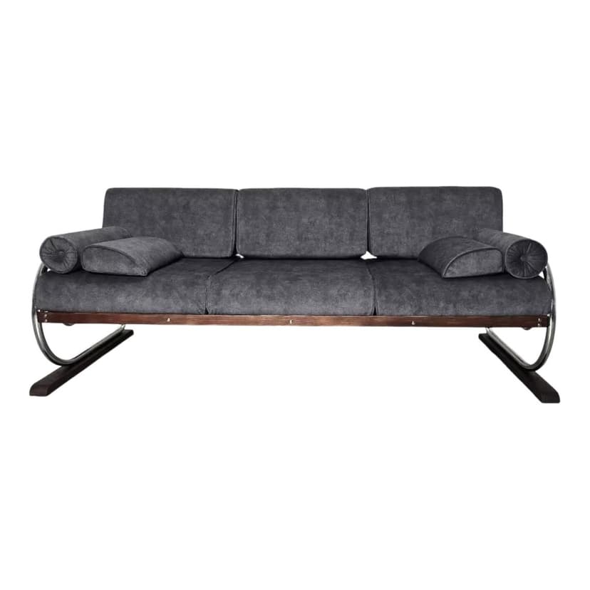 Sofa Bauhaus, grey upholstery, chrome steel, by R. Slezak, Czechoslovakia, 1960s.