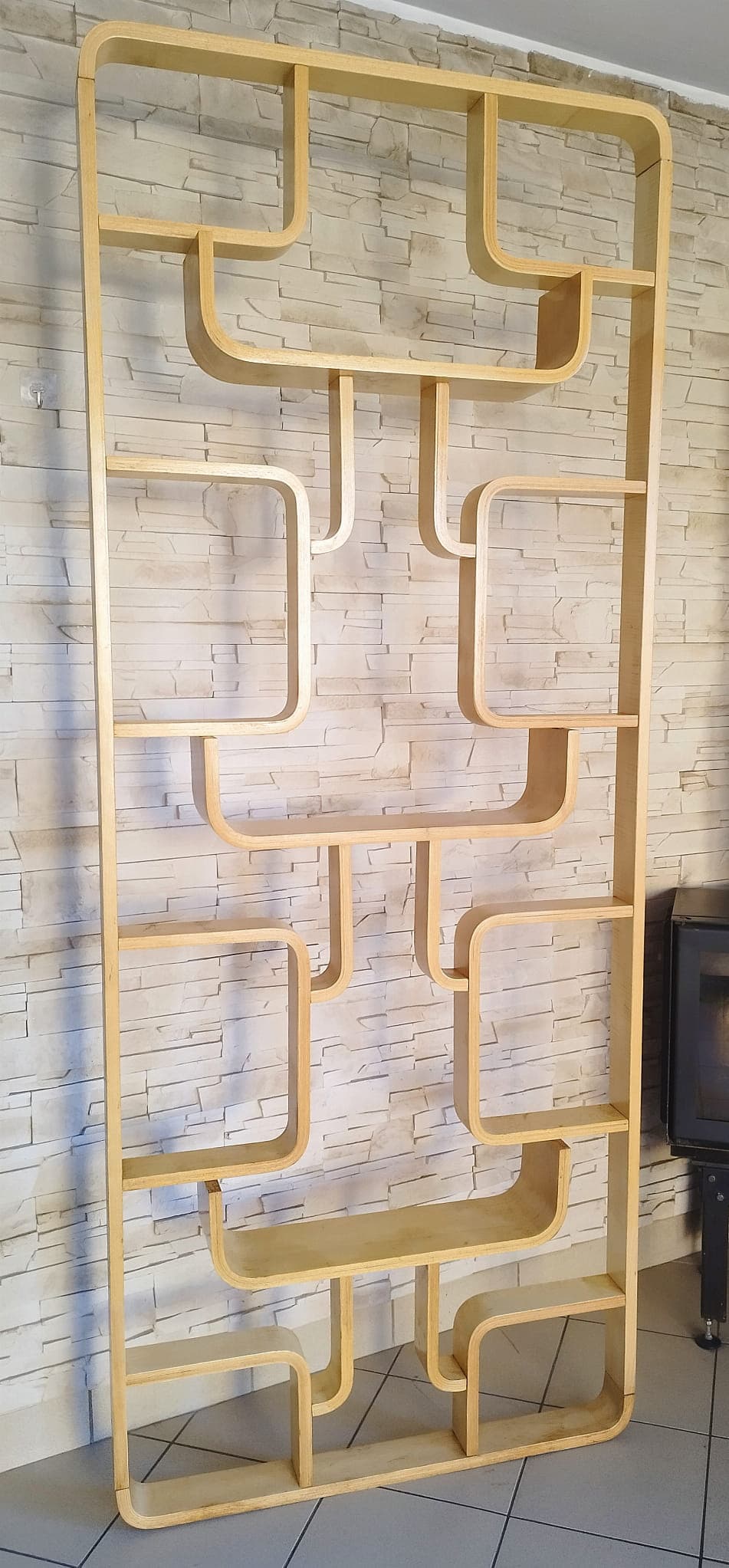 Ścianka działowa Volak, sklejka gięta jasnobrązowa, proj. L. Volák, Dřevopodnik Holešov, Czechosłowacja, lata 60. - 48950