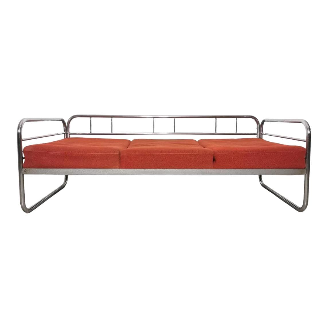 Sofa Bauhaus, orange, chrome steel, by R. Slezak, Czechoslovakia, 1960s.