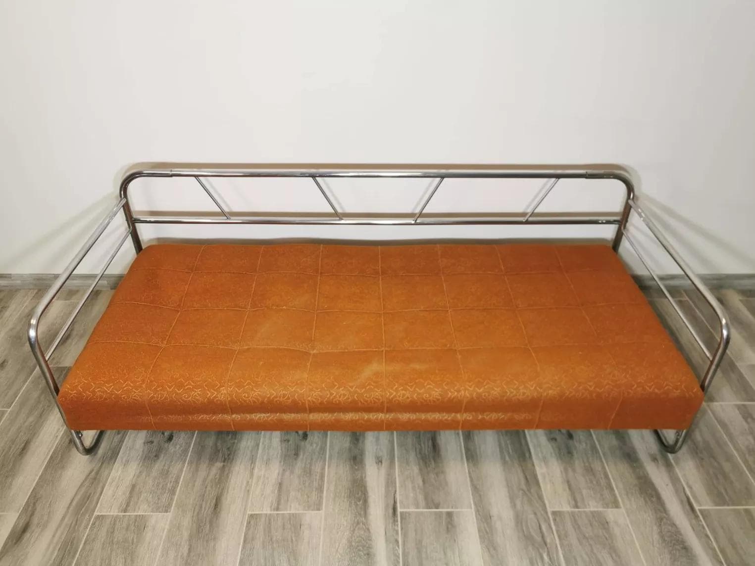 Sofa Bauhaus, orange, chrome steel, by R. Slezak, Czechoslovakia, 1960s. - 48855