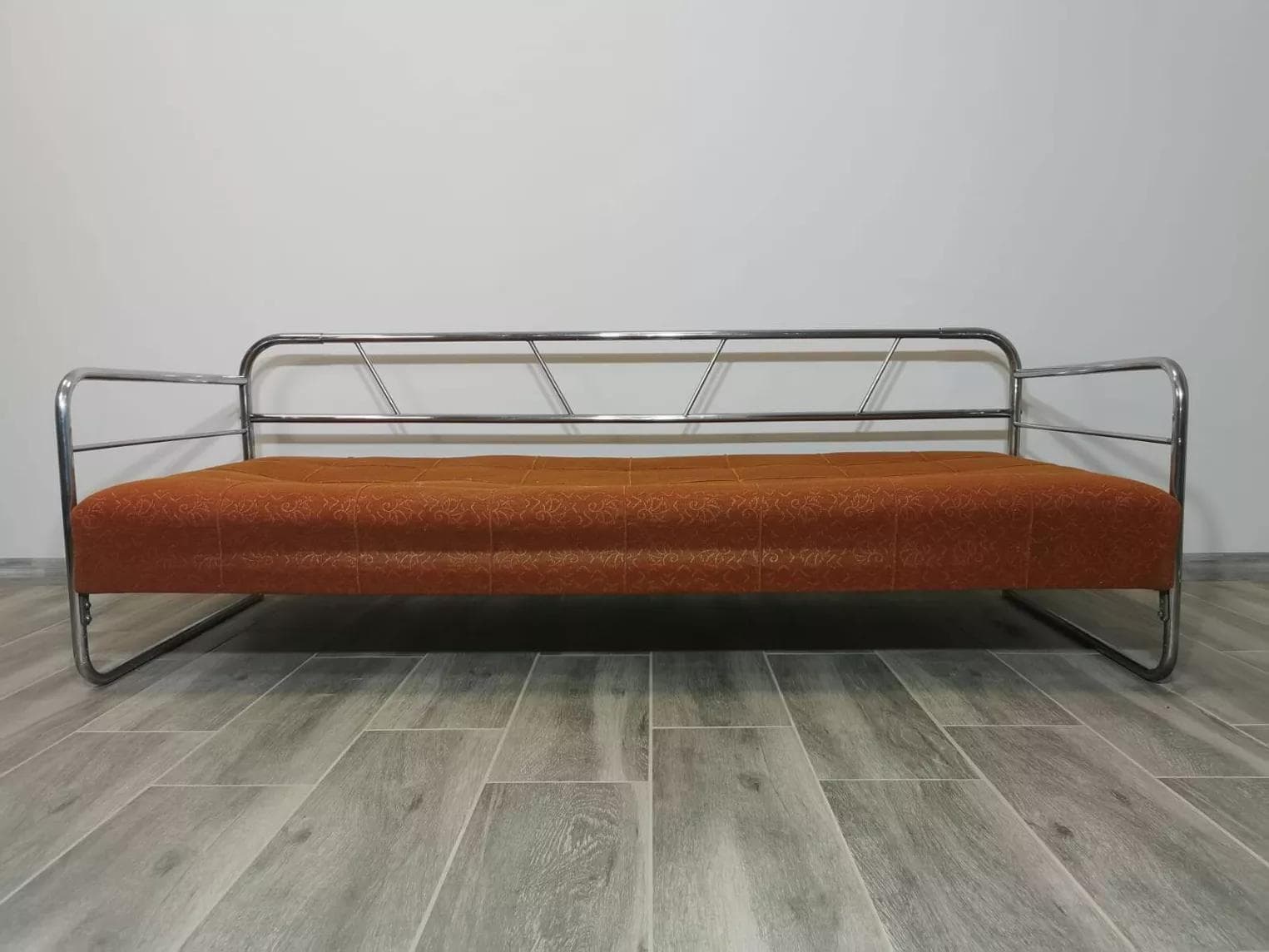 Sofa Bauhaus, orange, chrome steel, by R. Slezak, Czechoslovakia, 1960s. - 48856