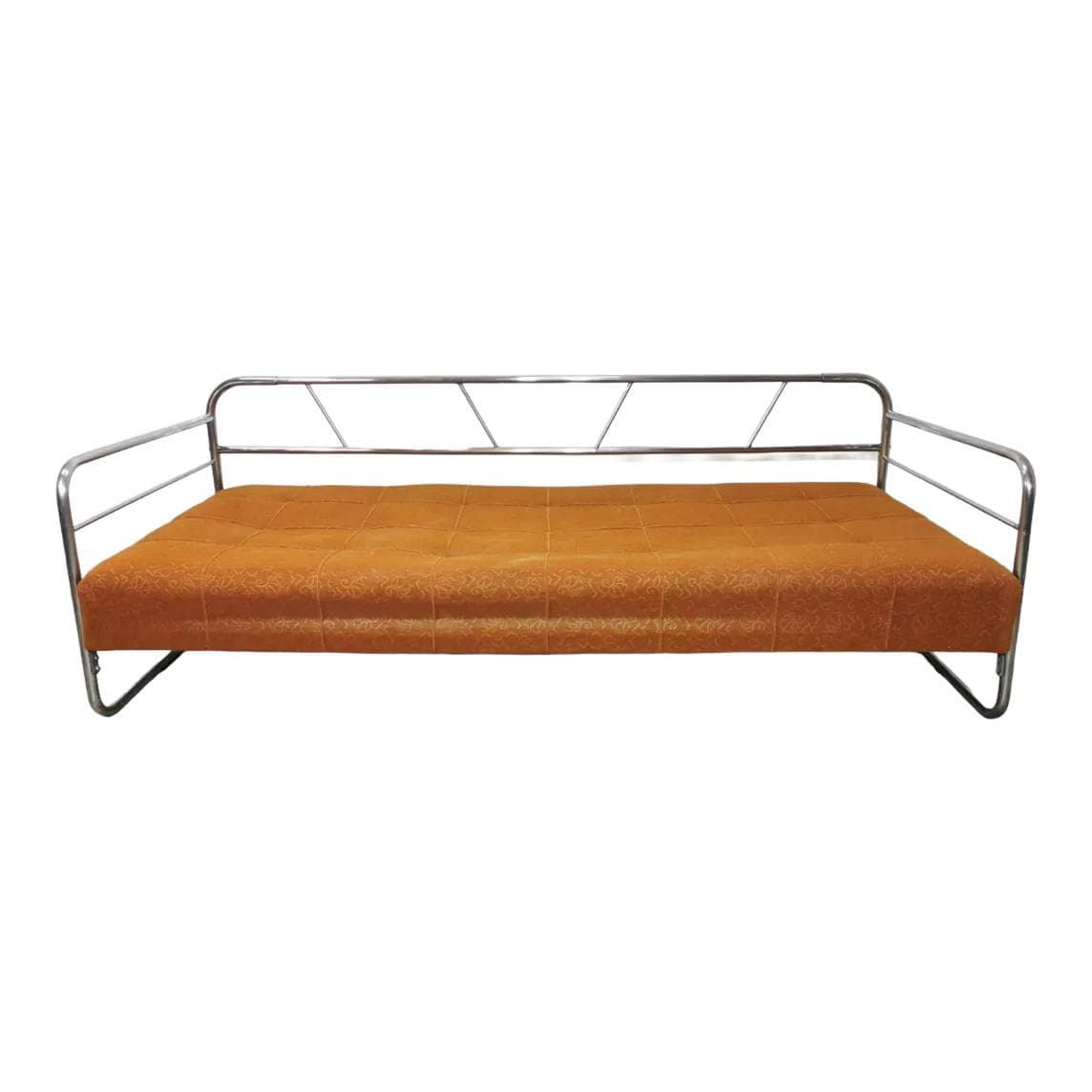 Sofa Bauhaus, orange, chrome steel, by R. Slezak, Czechoslovakia, 1960s.