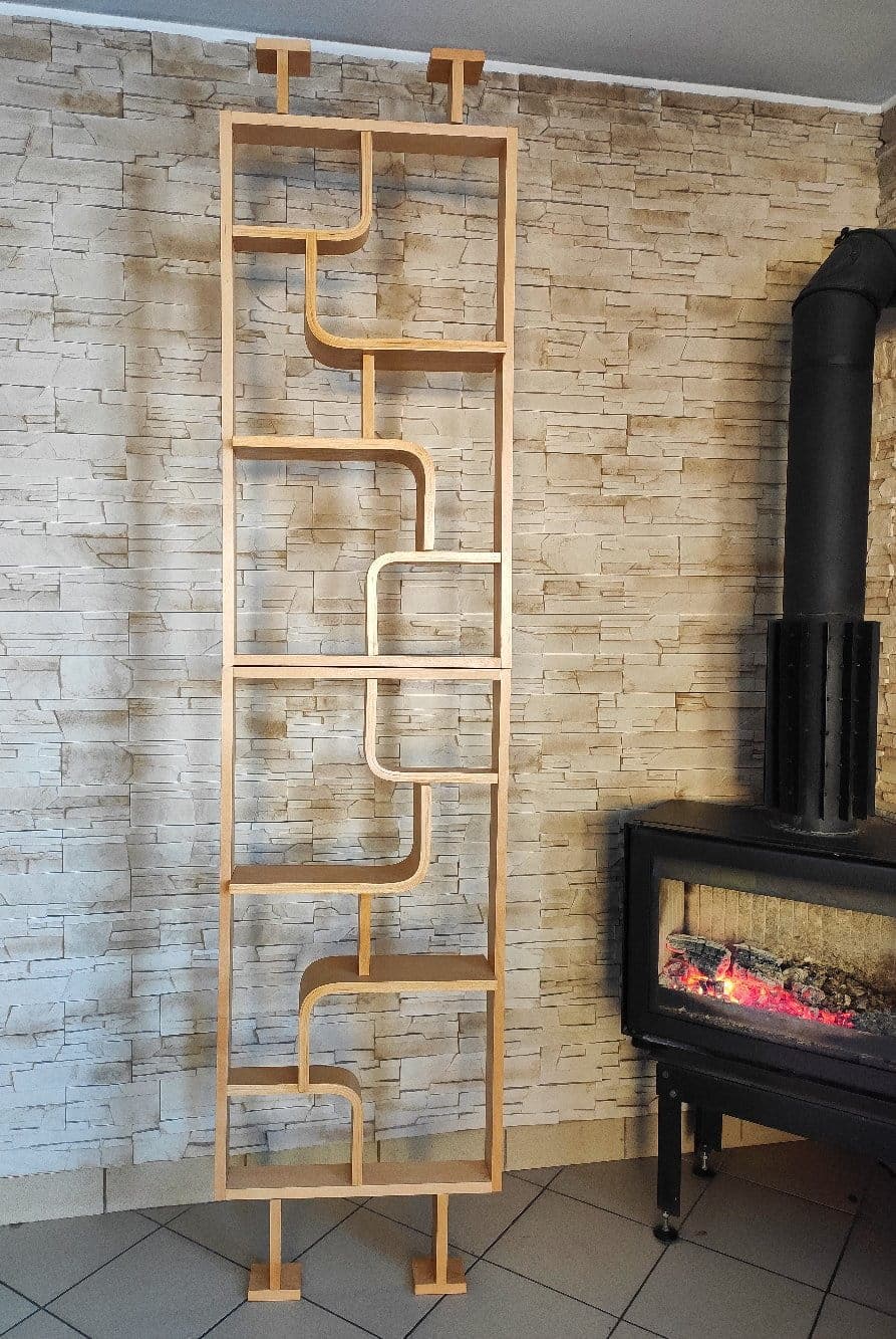 Regał Volák, sklejka gięta jasnobrązowa, proj. L. Volák, Dřevopodnik Holešov, Czechosłowacja, lata 60. - 48847