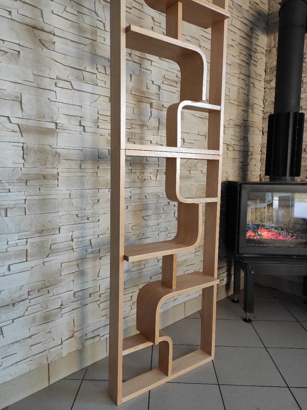 Regał Volák, sklejka gięta jasnobrązowa, proj. L. Volák, Dřevopodnik Holešov, Czechosłowacja, lata 60. - 48848