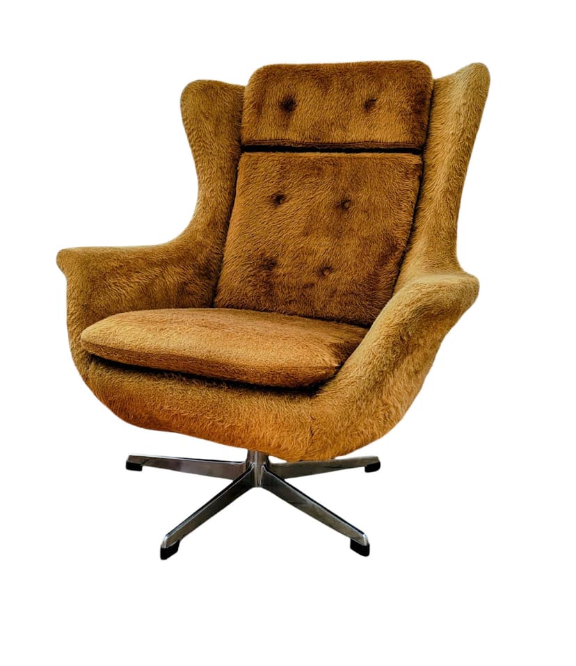 Swivel armchair Uszak, brown plush, UP Závody, Czechoslovakia, 1960s.