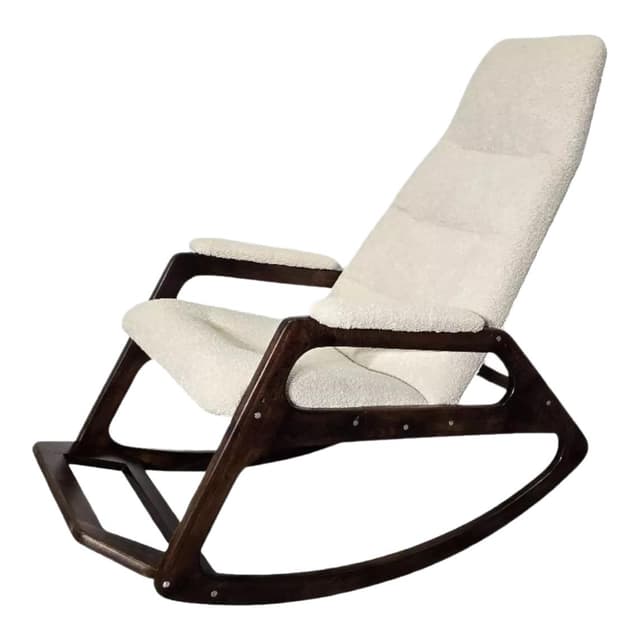 Rocking chair Uluv, ivory white bouclé, brown wood, Czechoslovakia, 1960s. - DIMENSION