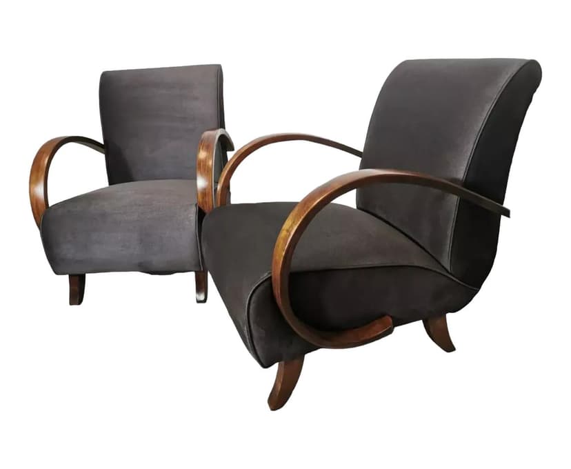 Pair of armchairs, bentwood grey, by J. Halabala, UP Závody, Czechoslovakia, 1960s.