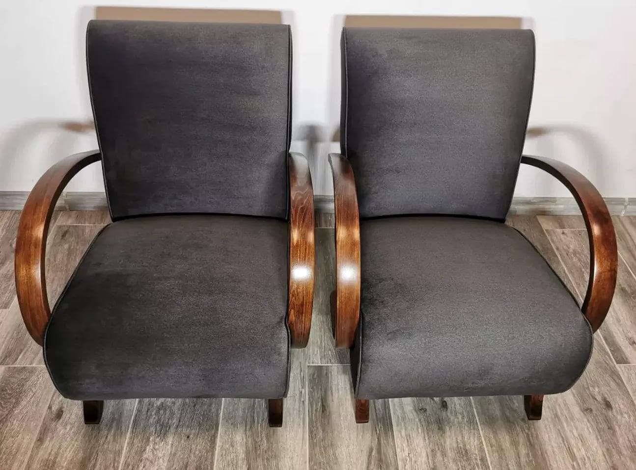 Pair of armchairs, bentwood grey, by J. Halabala, UP Závody, Czechoslovakia, 1960s. - 48762