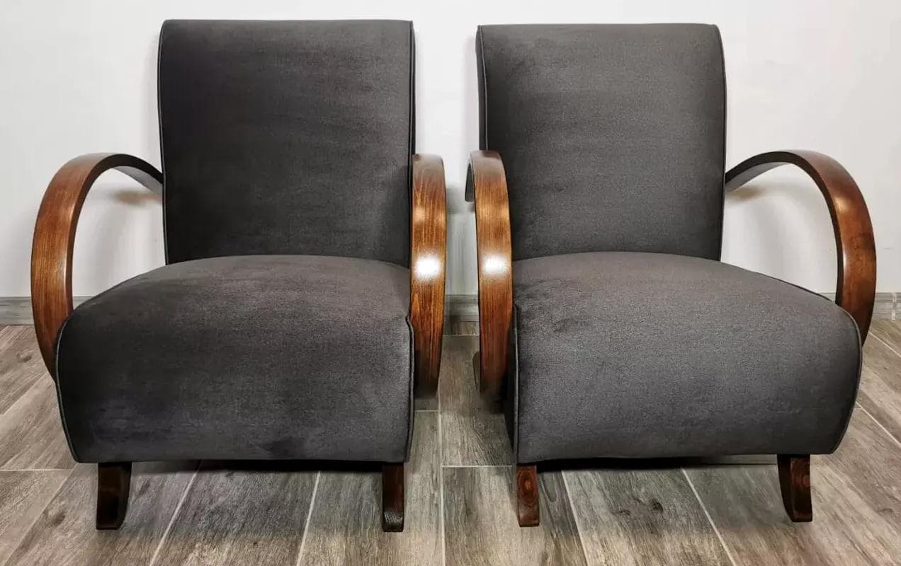 Pair of armchairs, bentwood grey, by J. Halabala, UP Závody, Czechoslovakia, 1960s. - 48761