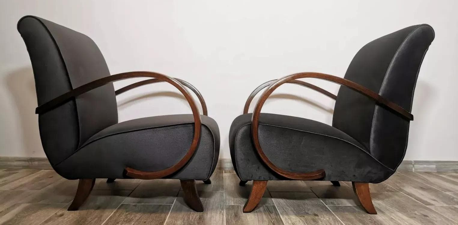Pair of armchairs, bentwood grey, by J. Halabala, UP Závody, Czechoslovakia, 1960s. - 48763