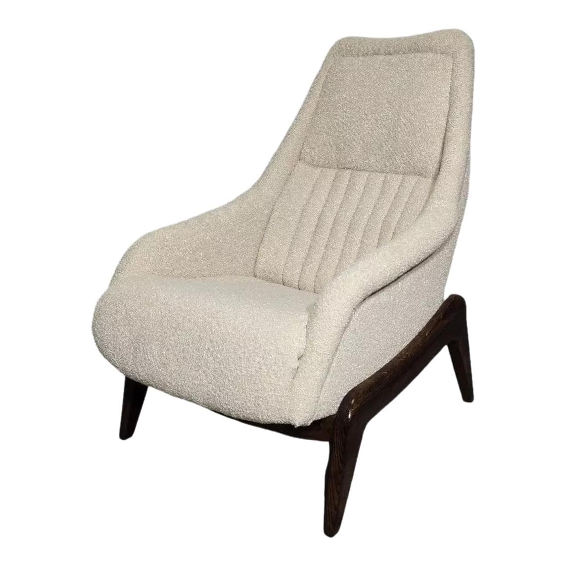 Armchair, ivory white bouclé, dark beech, Czechoslovakia, 1960s.