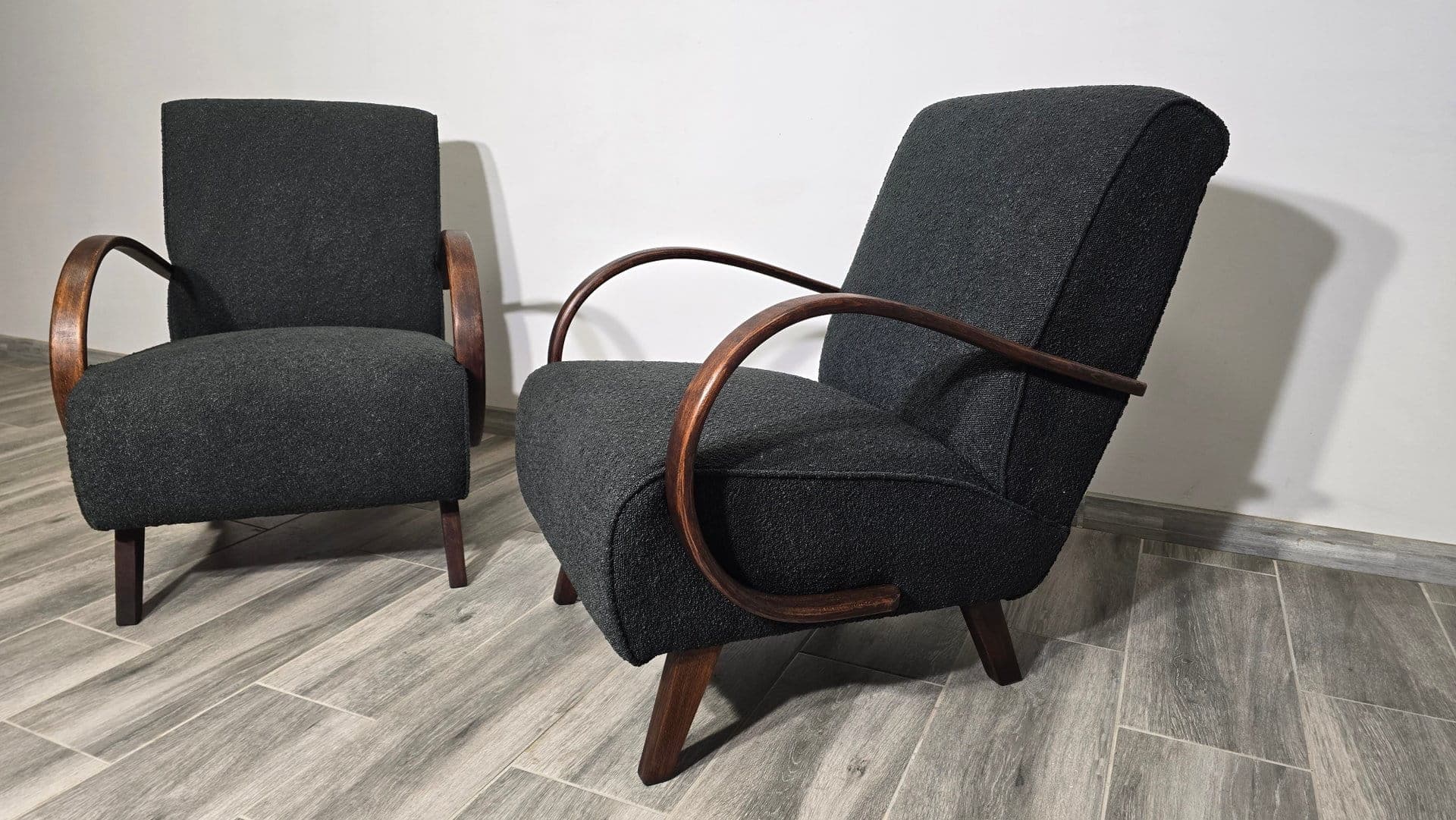 Pair of armchairs H 410, black wood, by J. Halabala, UP Závody, Czechoslovakia, 1960s. - 48746
