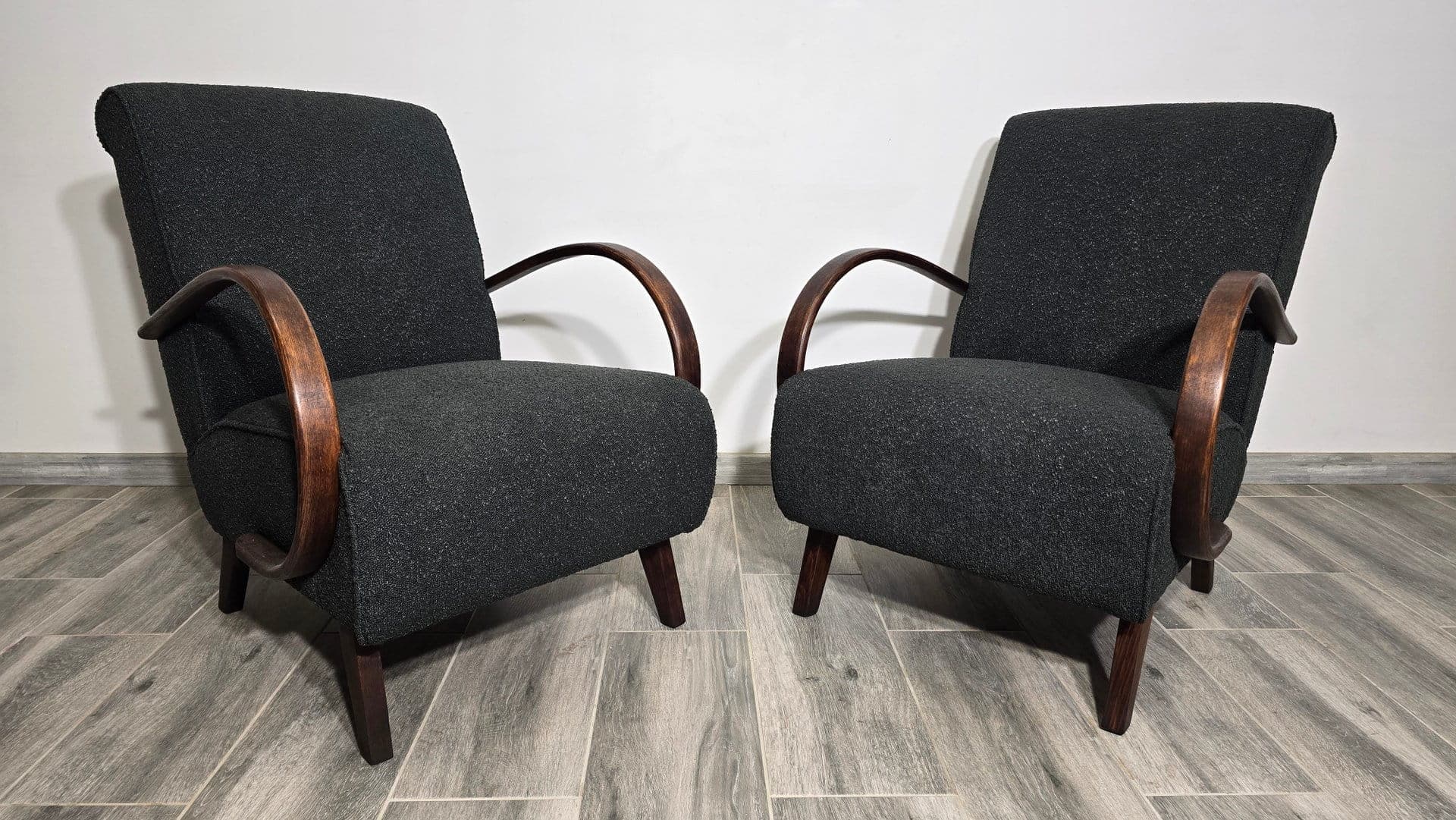 Pair of armchairs H 410, black wood, by J. Halabala, UP Závody, Czechoslovakia, 1960s. - 48745