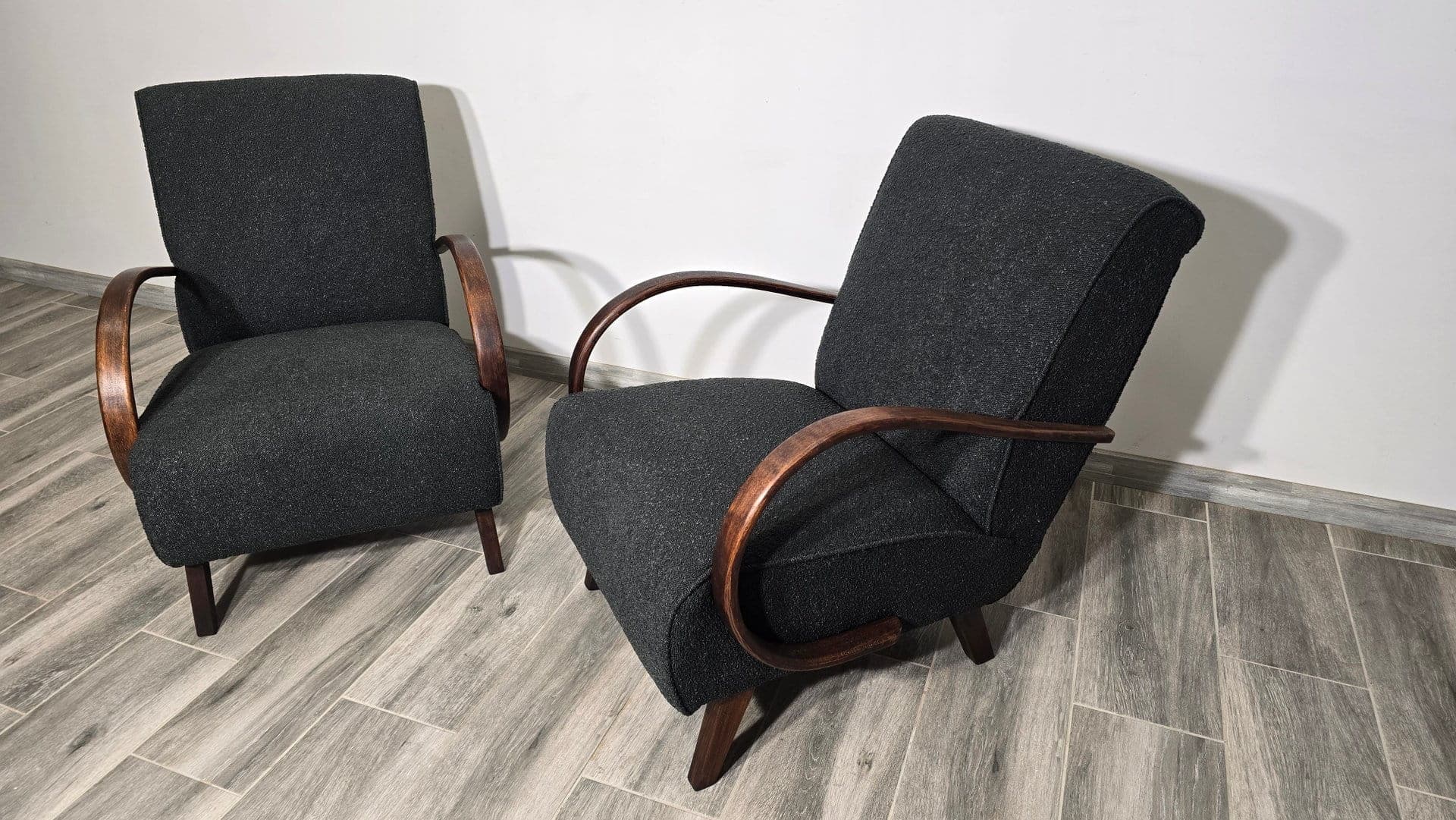 Pair of armchairs H 410, black wood, by J. Halabala, UP Závody, Czechoslovakia, 1960s. - 48747