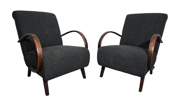 Pair of armchairs H 410, black wood, by J. Halabala, UP Závody, Czechoslovakia, 1960s. - DIMENSION