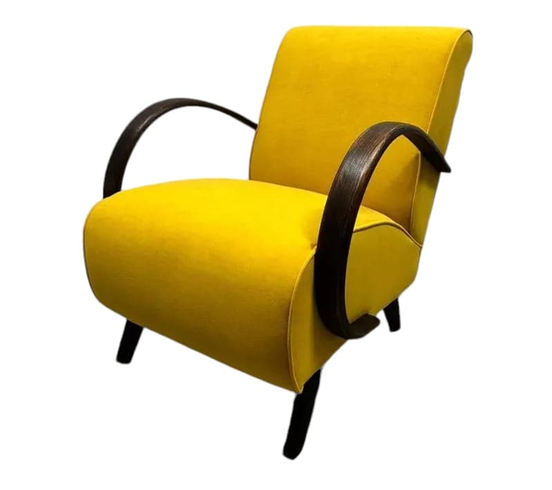 Armchair H 410, yellow, wood, by J. Halabala, UP Závody, Czechoslovakia, 1950s. - 48737