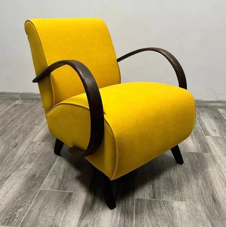 Armchair H 410, yellow, wood, by J. Halabala, UP Závody, Czechoslovakia, 1950s. - 48739