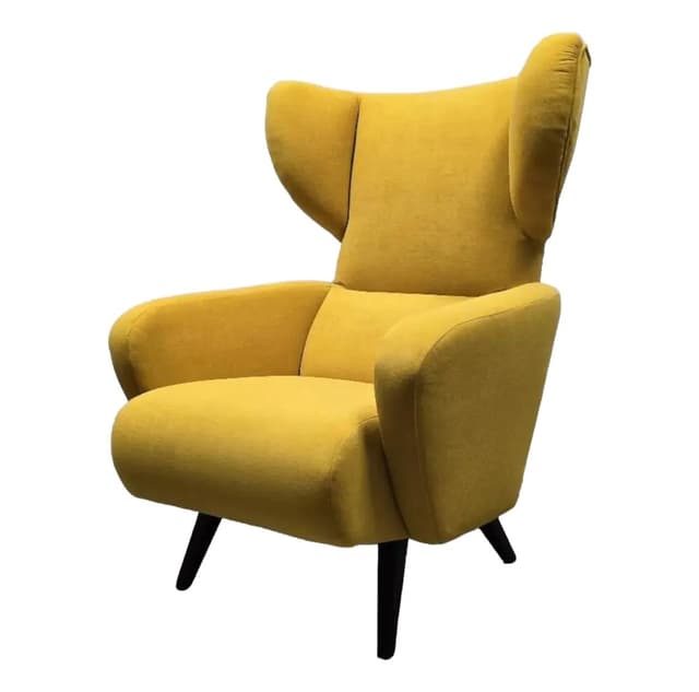 Fotel uszak, żółty, tkanina, Czechosłowacja, lata 60. - WYMIARY