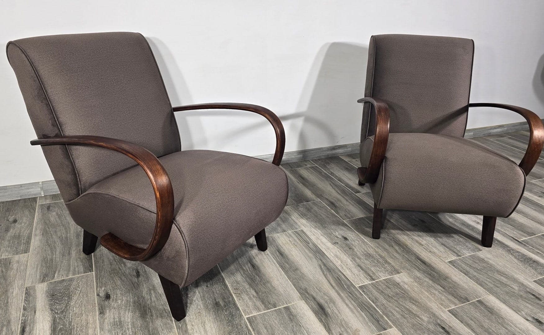 Pair of armchairs, walnut grey, by J. Halabala, UP Závody, Czechoslovakia, 1960s. - 48723