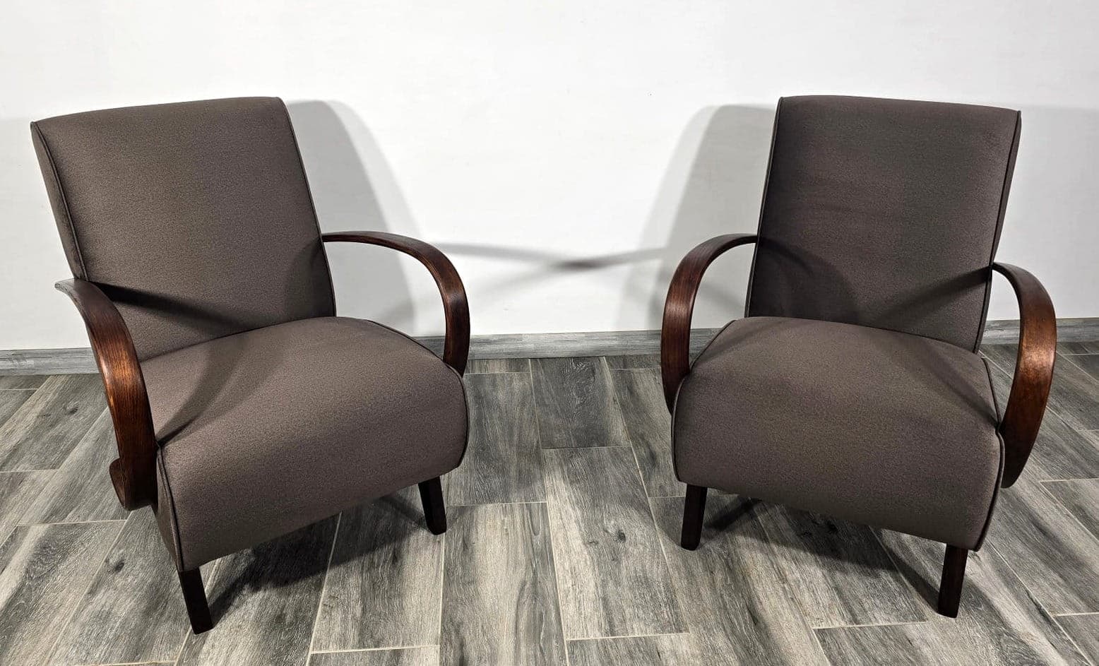 Pair of armchairs, walnut grey, by J. Halabala, UP Závody, Czechoslovakia, 1960s. - 48722