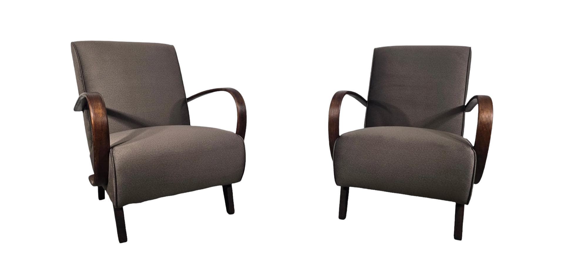 Pair of armchairs, walnut grey, by J. Halabala, UP Závody, Czechoslovakia, 1960s.