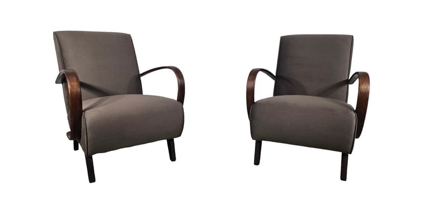 Pair of armchairs, walnut grey, by J. Halabala, UP Závody, Czechoslovakia, 1960s.