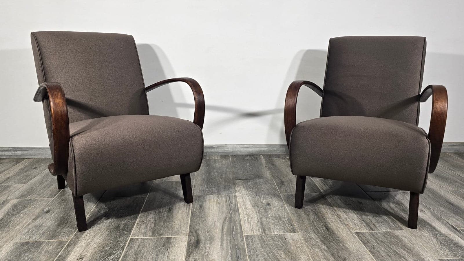 Pair of armchairs, walnut grey, by J. Halabala, UP Závody, Czechoslovakia, 1960s. - 48721