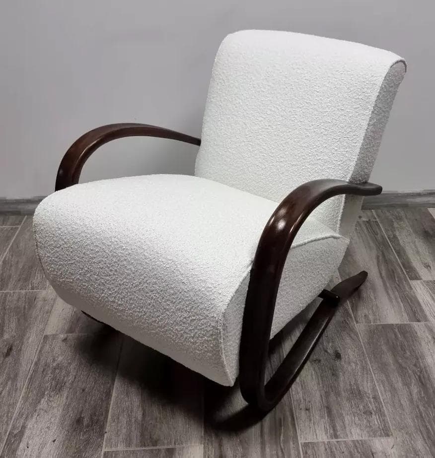 Armchair H-269, white bouclé, venge wood, by J. Halabala, UP Závody, Czechoslovakia, 1930s. - 48707