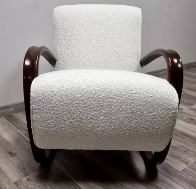 Armchair H-269, white bouclé, venge wood, by J. Halabala, UP Závody, Czechoslovakia, 1930s. - 48705