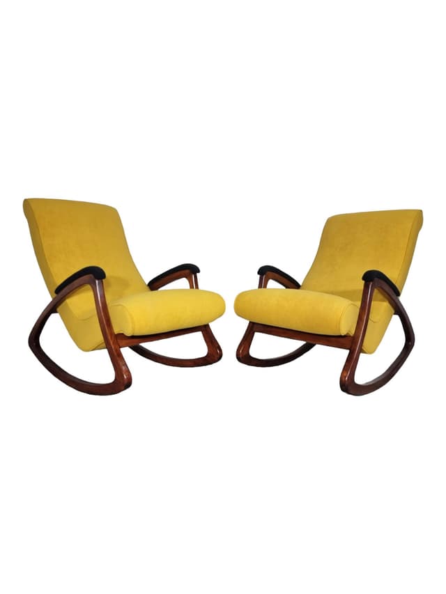 Pair of rocking chairs, yellow, walnut, TON, Czechoslovakia, 1960s. - DIMENSION