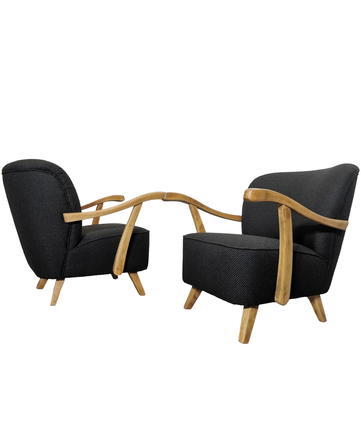 Pair of armchairs, black, wood, Czechoslovakia, 1960s.